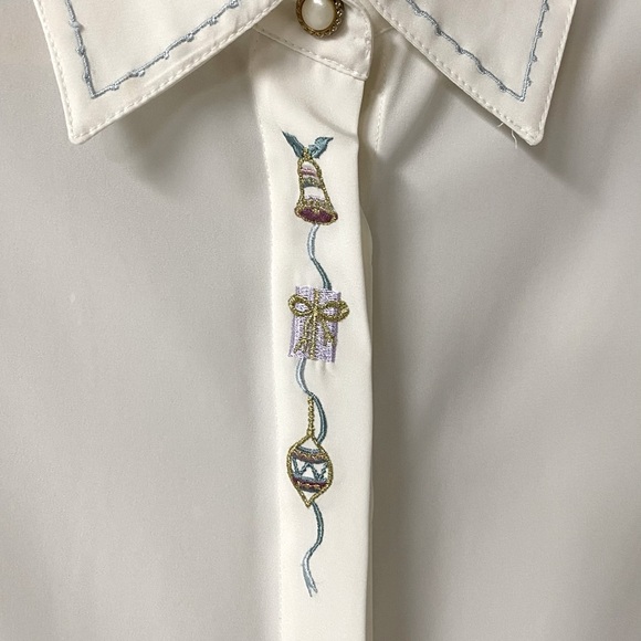 Embroidered Cream Christmas Blouse by KORET 12 - Picture 1 of 5